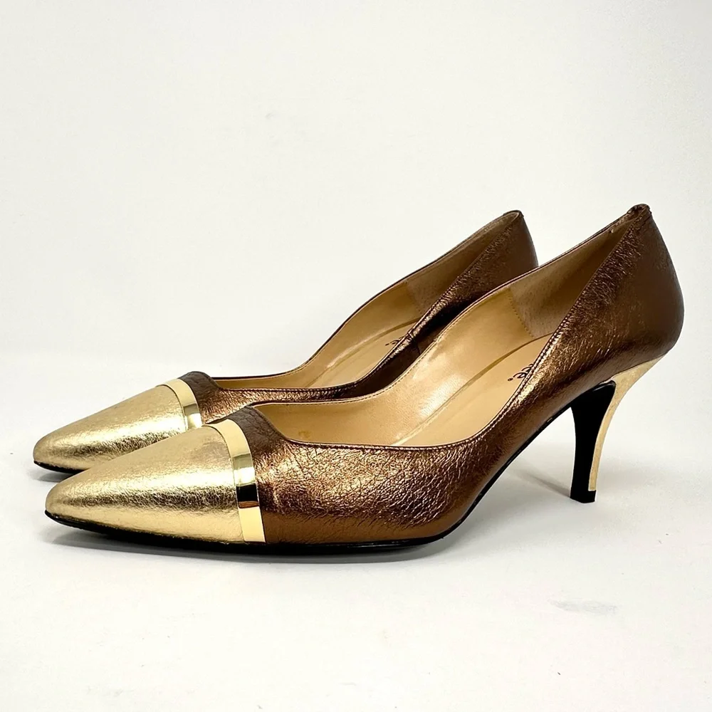 J. Renee Adena Women’s Metalic Gold Stiletto Pumps - Picture 1 of 13